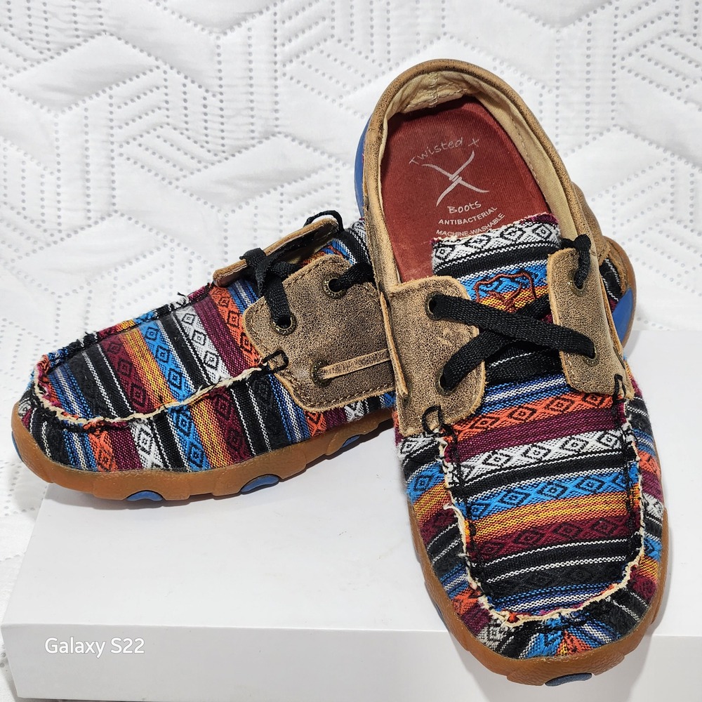 TWISTED X Moccasins shoes Women leather fabric‎ driving Aztec brown western 6.5
